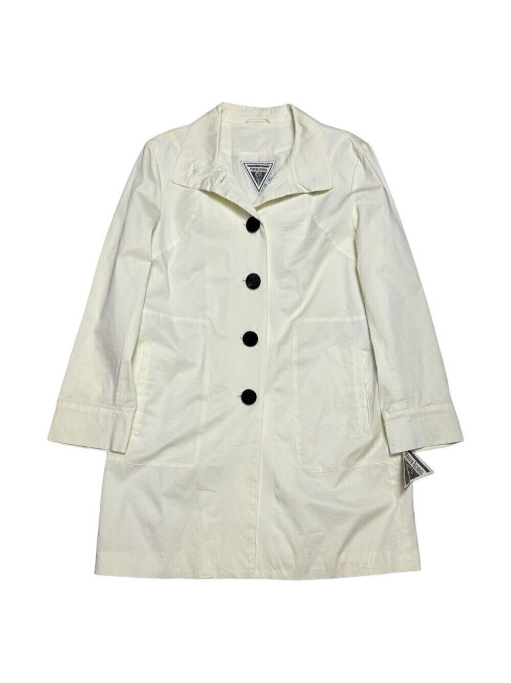 VINTAGE Marvin Richards Designer Ivory White Long Business Casual Trench Medium